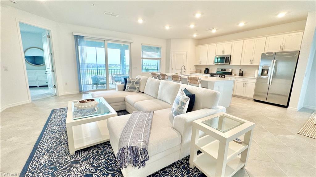 Living and kitchen with water view